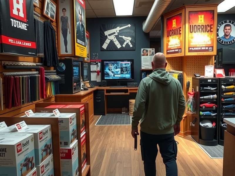 A customer testing a high-end Code Ace Racer simulation rig with steering wheel and pedals in a well-lit hardware store
