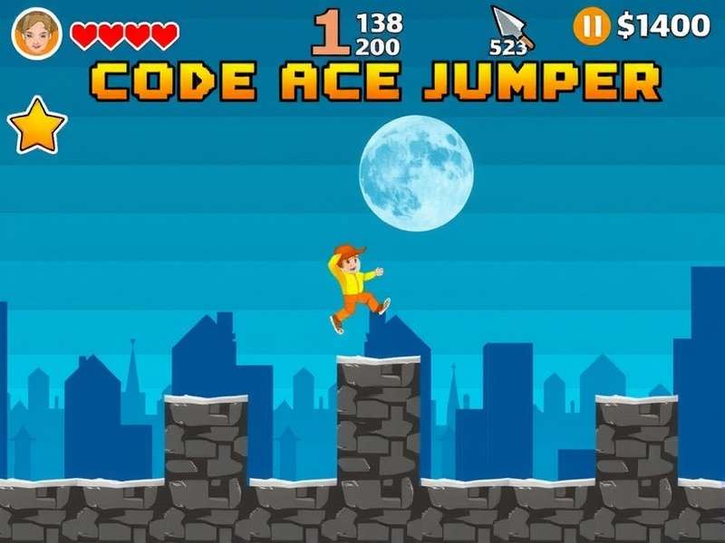 Code Ace Jumper game action screenshot showing the player character jumping across vibrant platforms
